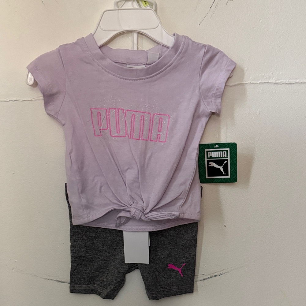 Puma Lavender Top and Charcoal Shorts Set